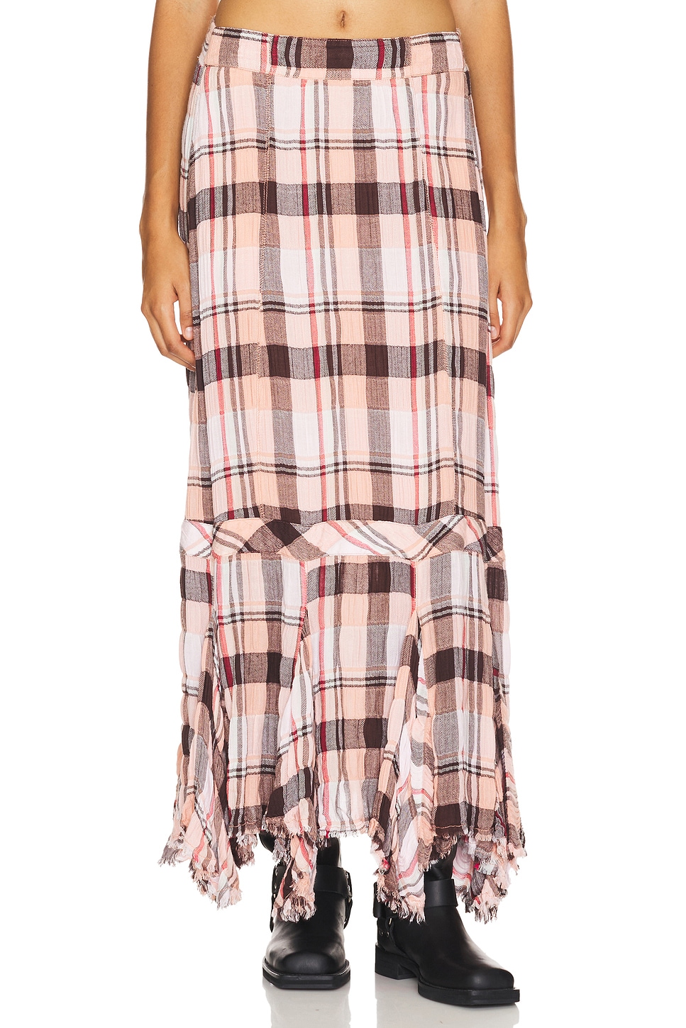 Free People Bordeaux Plaid Maxi Skirt