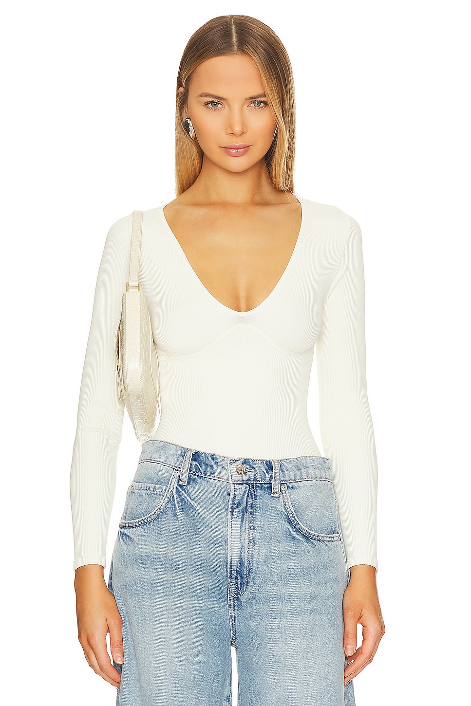 Free People x Intimately FP Meg Seamless V-neck Bodysuit In Ivory