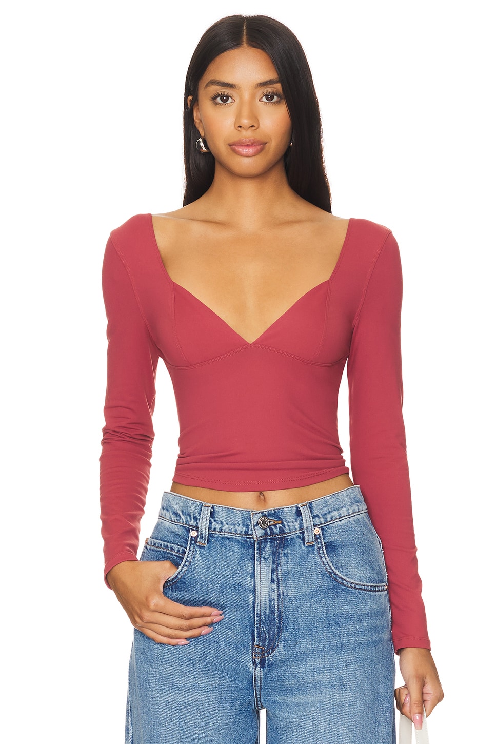 Free People x Intimately FP Duo Corset Long Sleeve Cami In Earth Red