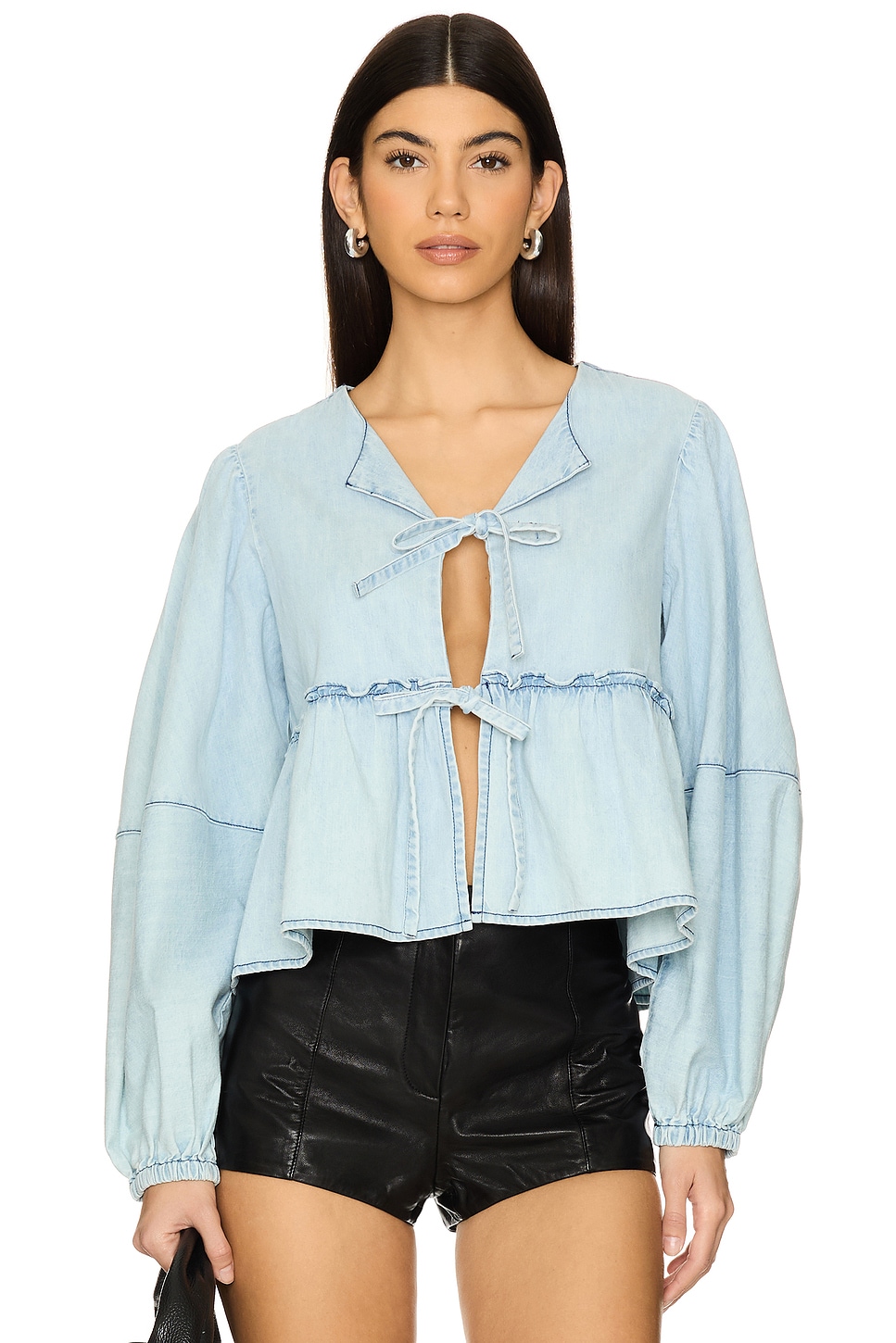 Free People Denim Brunch Babe Blouse