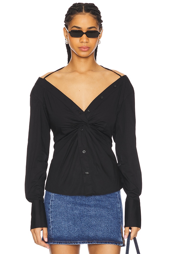 Good American Poplin Off Shoulder Top