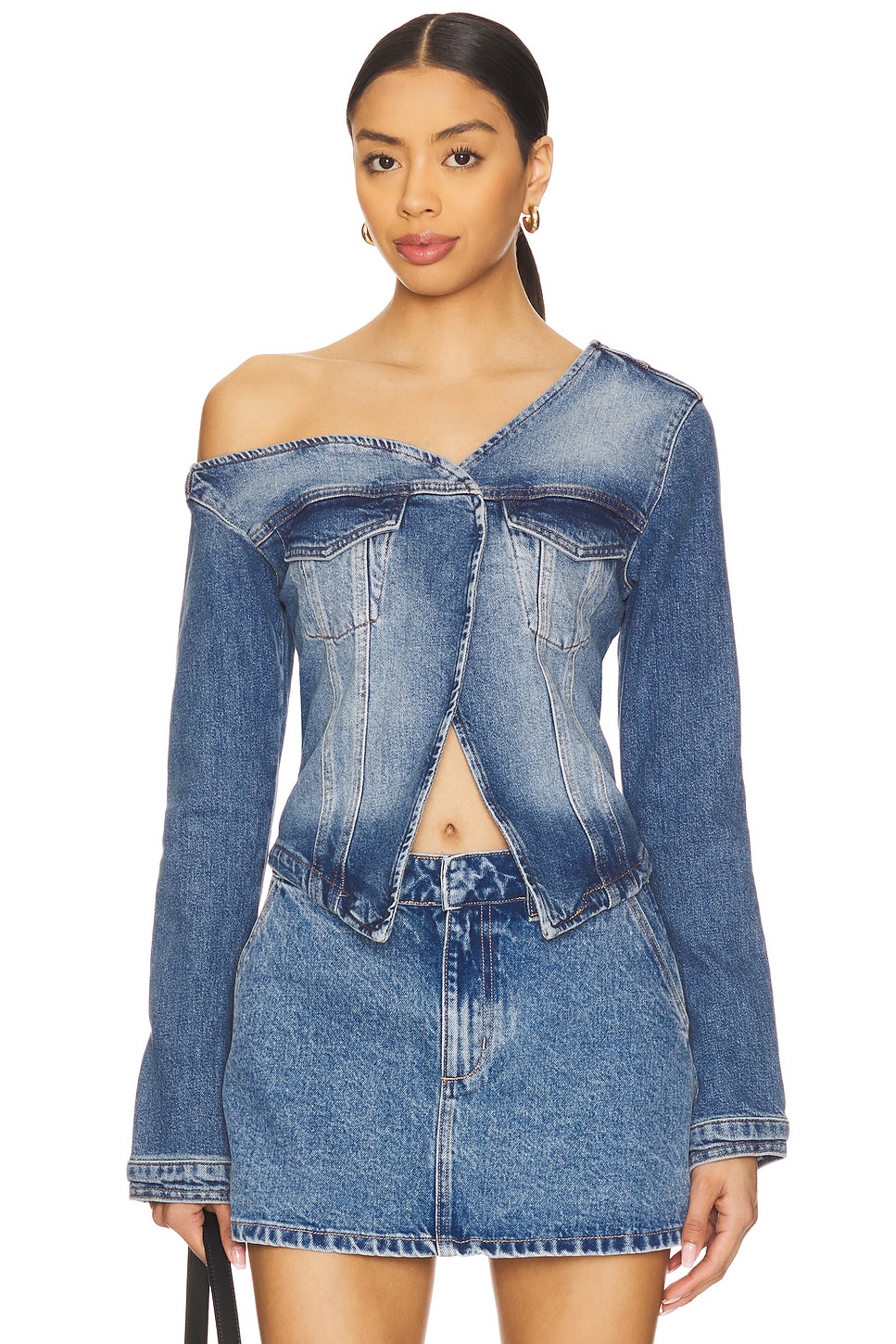 Good American Asymmetric Denim Shirt