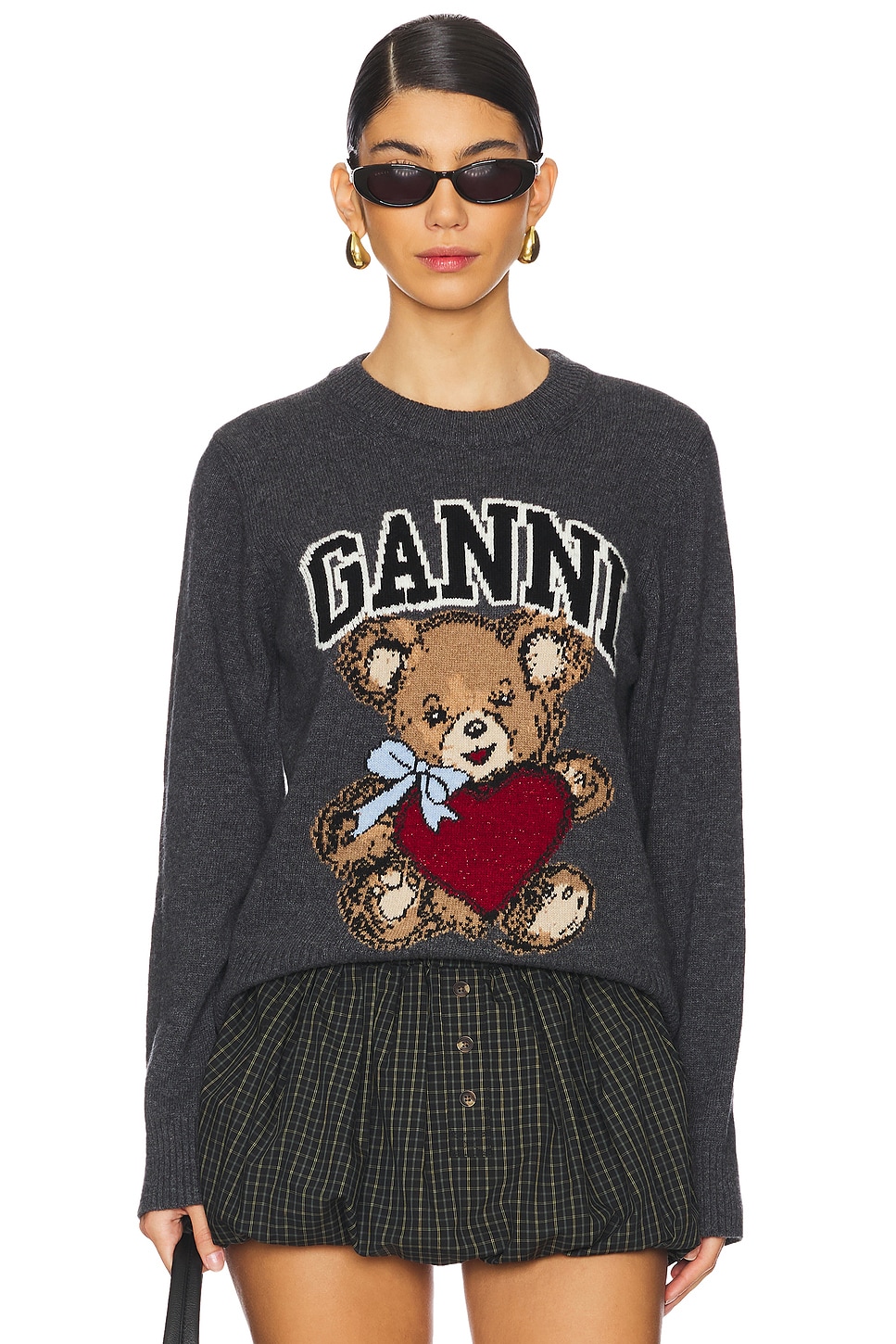 Ganni Graphic Wool Mix Bear Crewneck