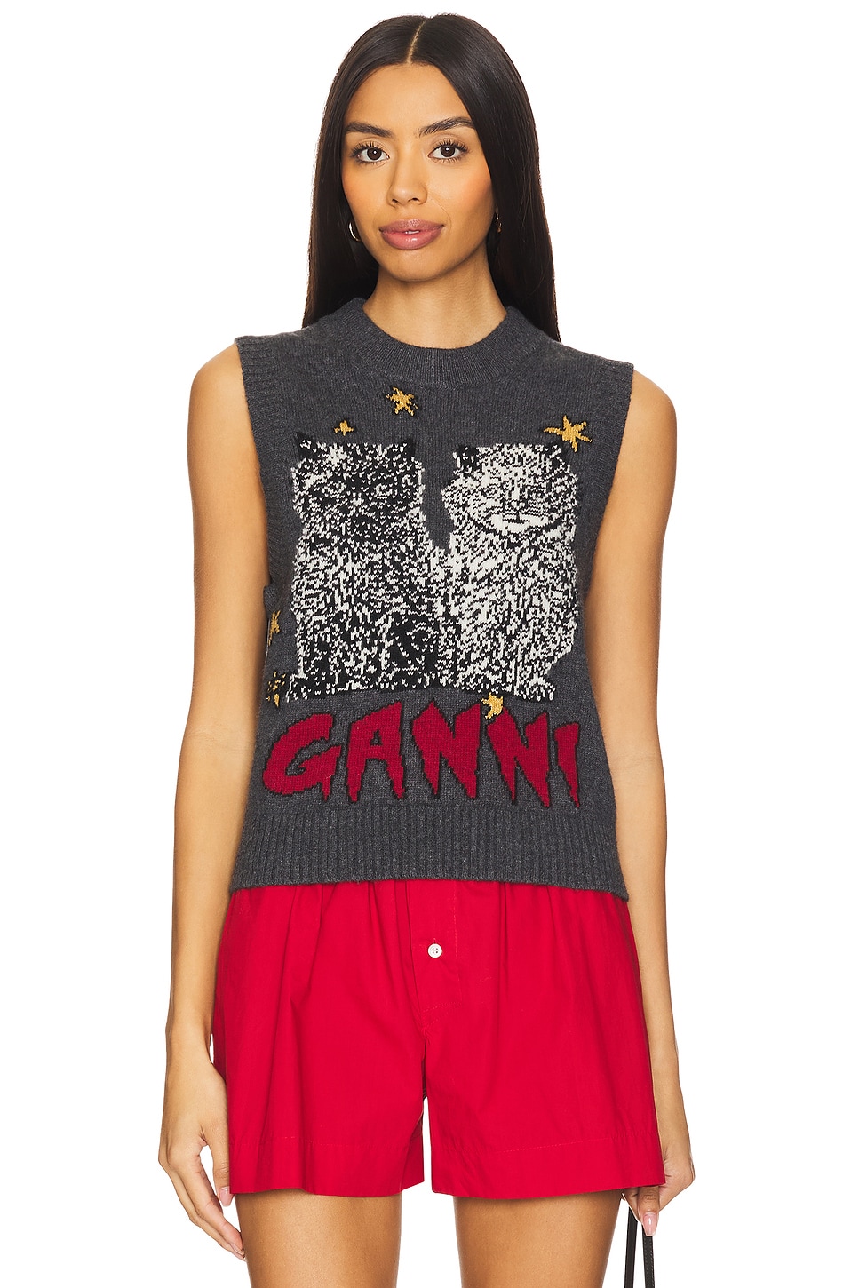 Ganni Graphic Wool Mix Cats Vest