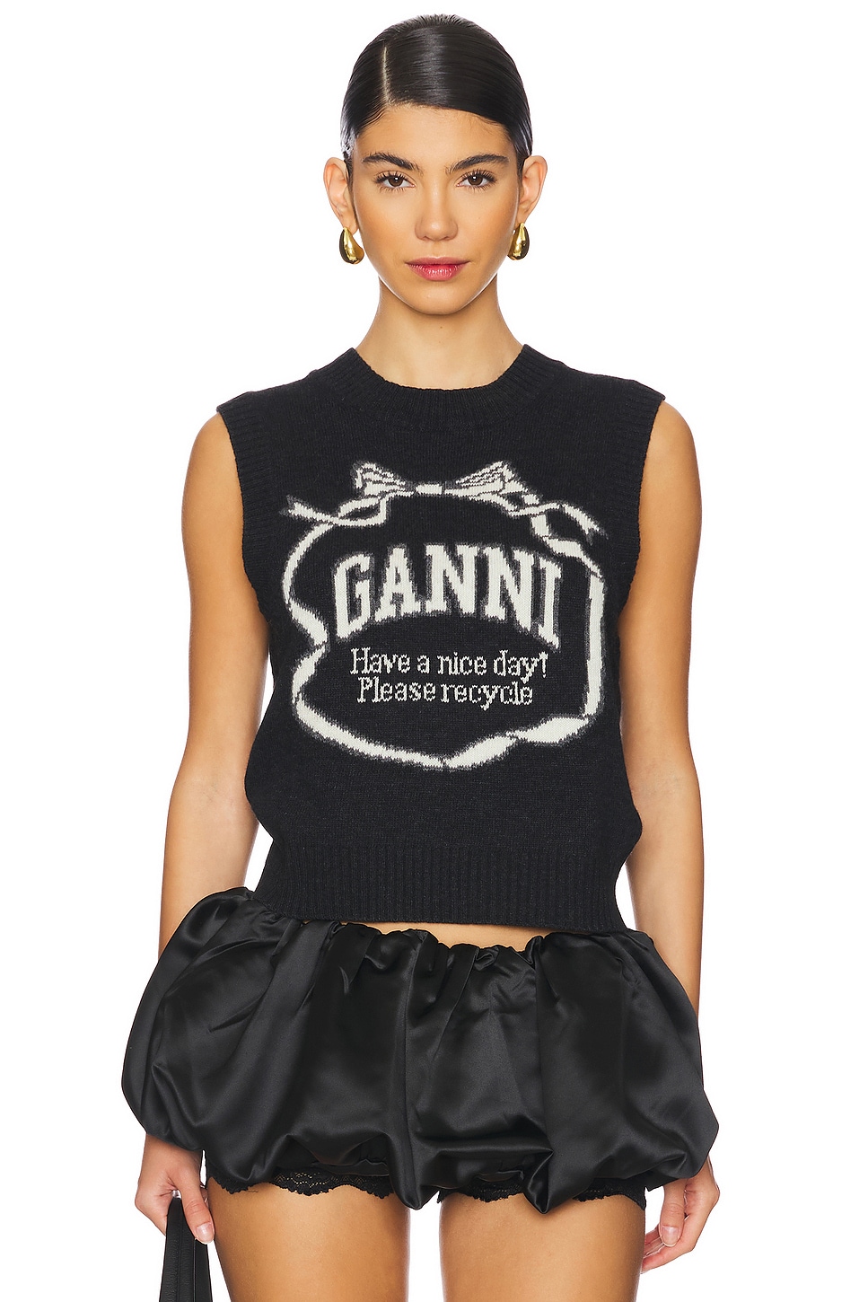 Ganni Graphic Wool Mix Bow Vest