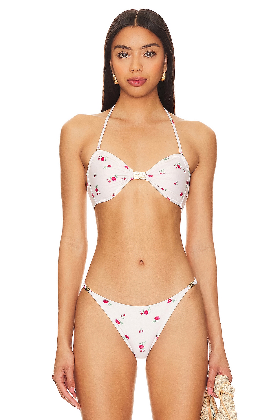 Ganni Recycled Printed Emblem Bandeau Bikini Top