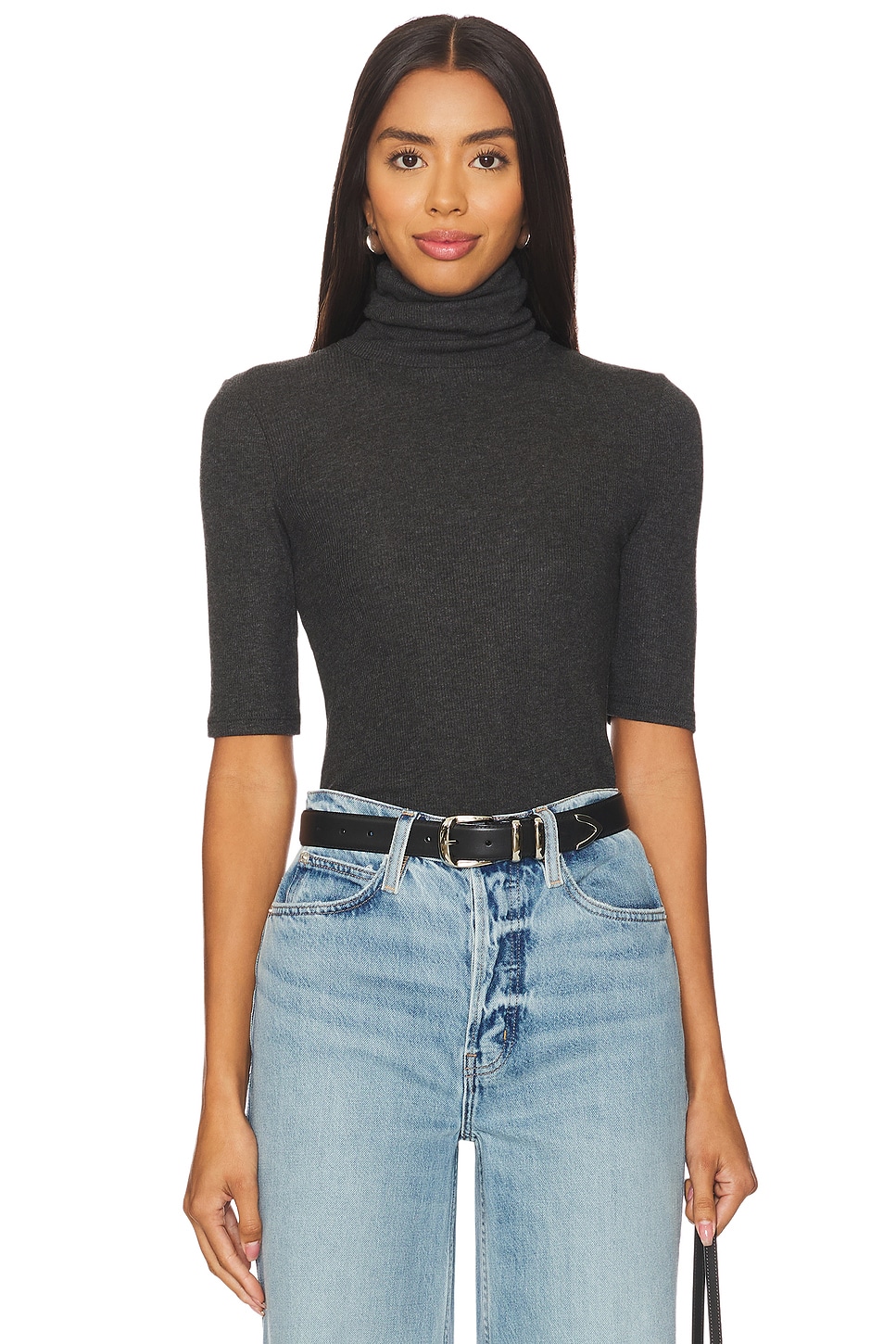 Goldie Ribbed Half Sleeve Turtleneck Top