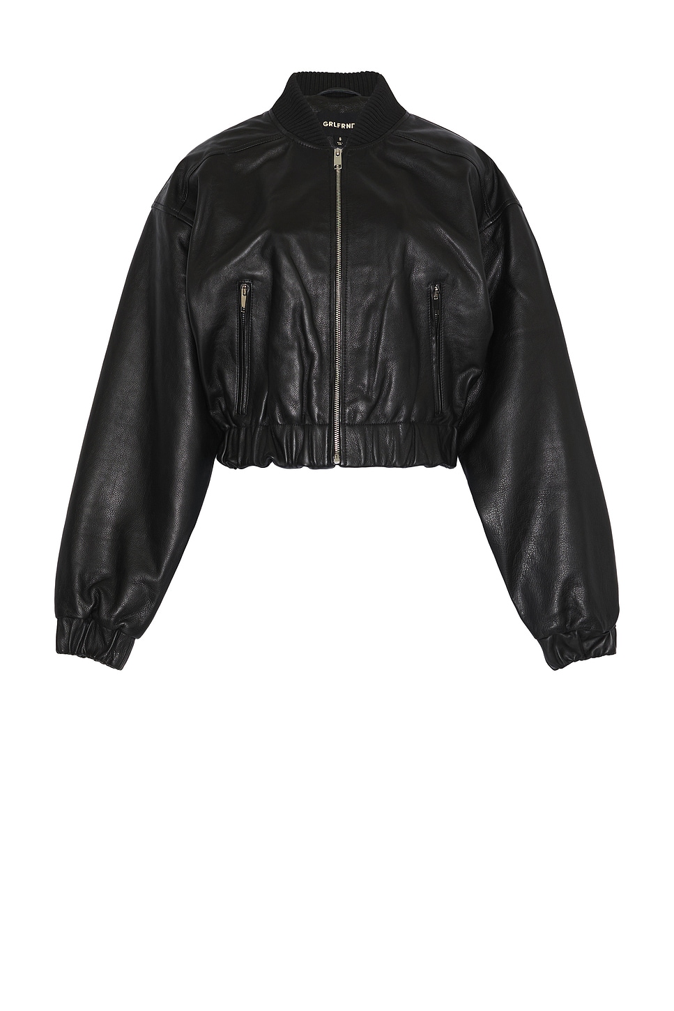 GRLFRND Cropped Leather Bomber Jacket