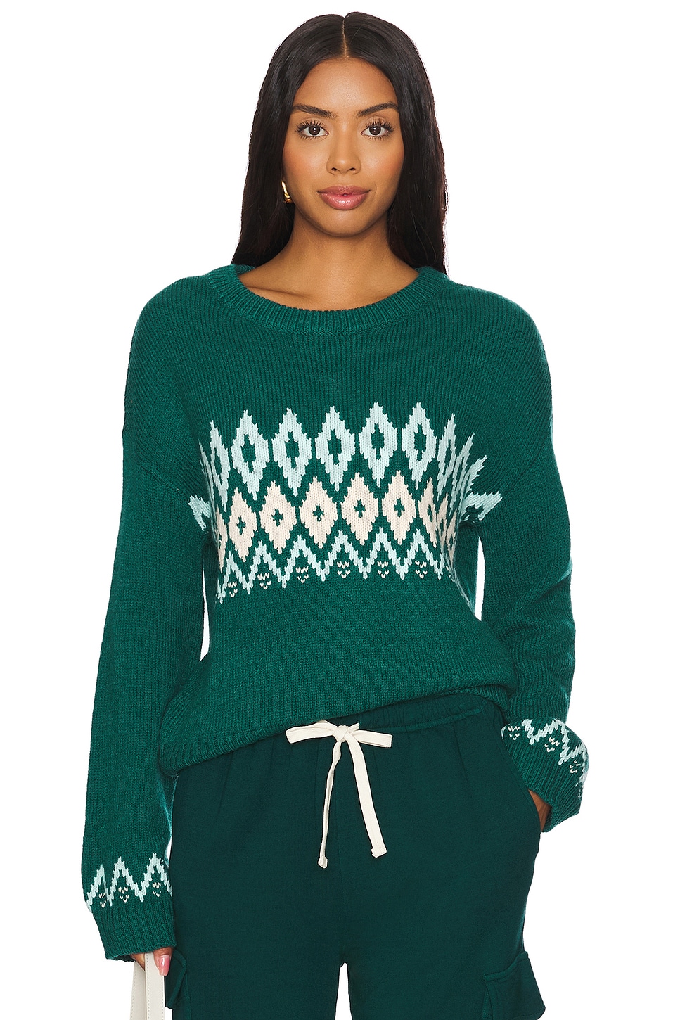 MONROW Wool Fair Isle Crew Neck Sweater