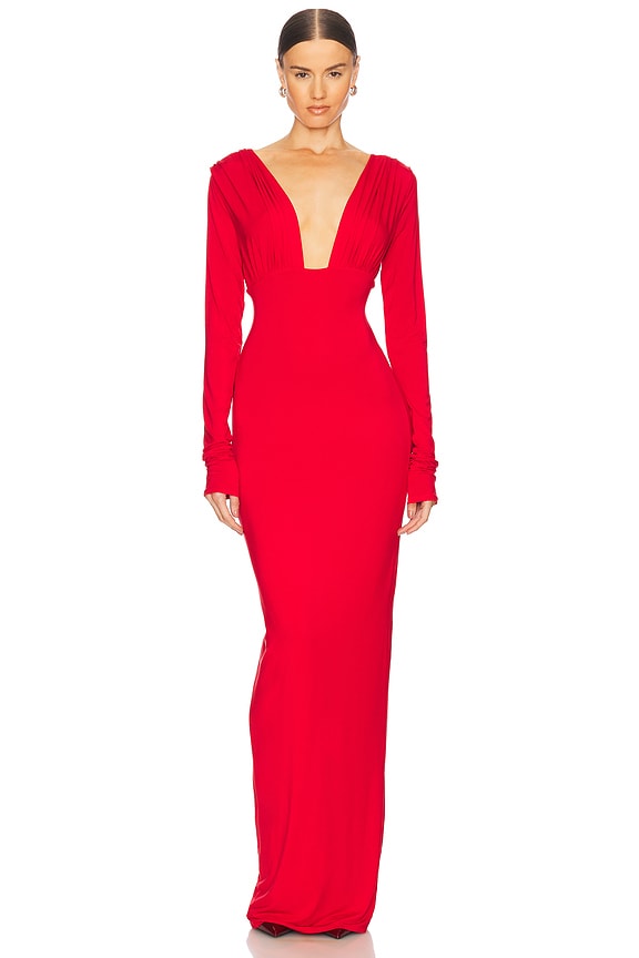 Helsa Jersey Deep V Maxi Dress