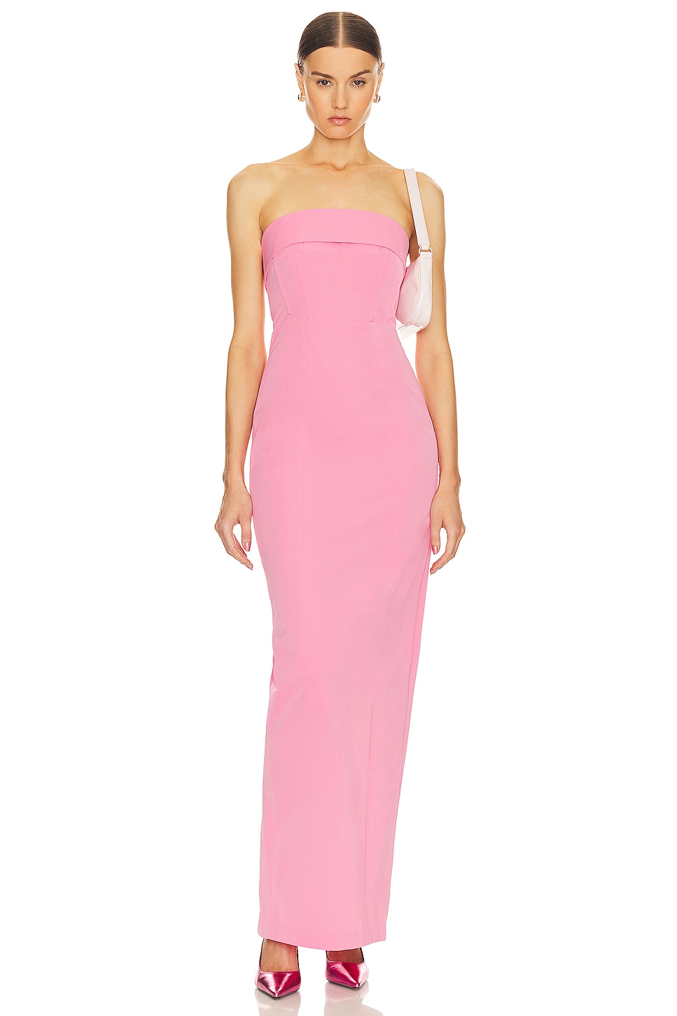 Helsa Tech Gabardine Long Strapless Dress