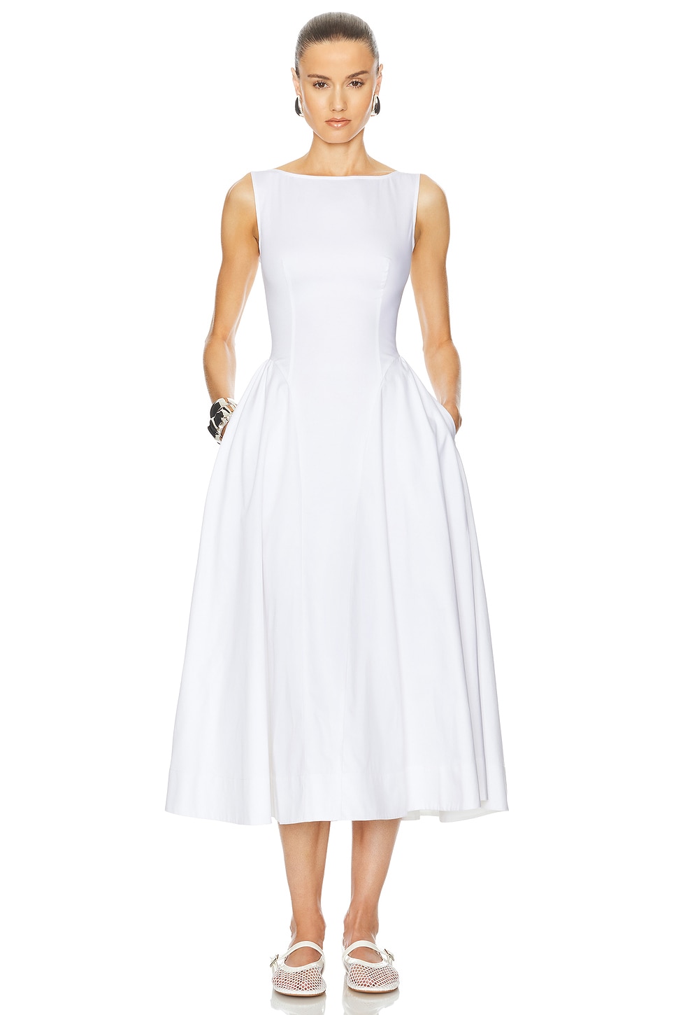 Helsa Stretch Cotton Sateen Midi Dress