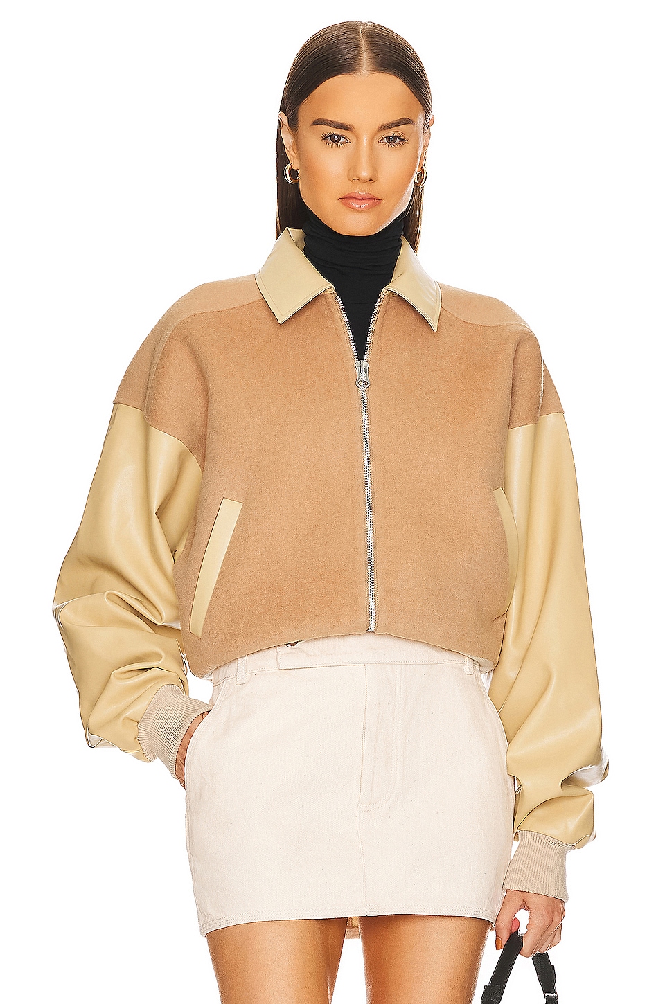 Helsa Faux Leather & Wool Blend Bomber