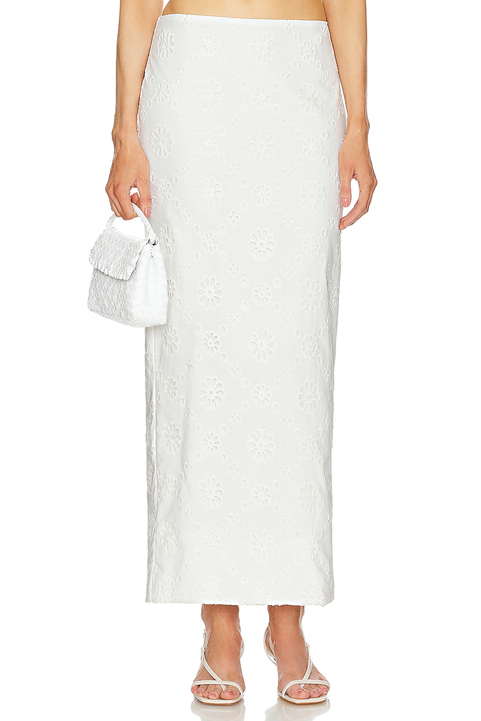 Helsa Eyelet Column Midi Skirt