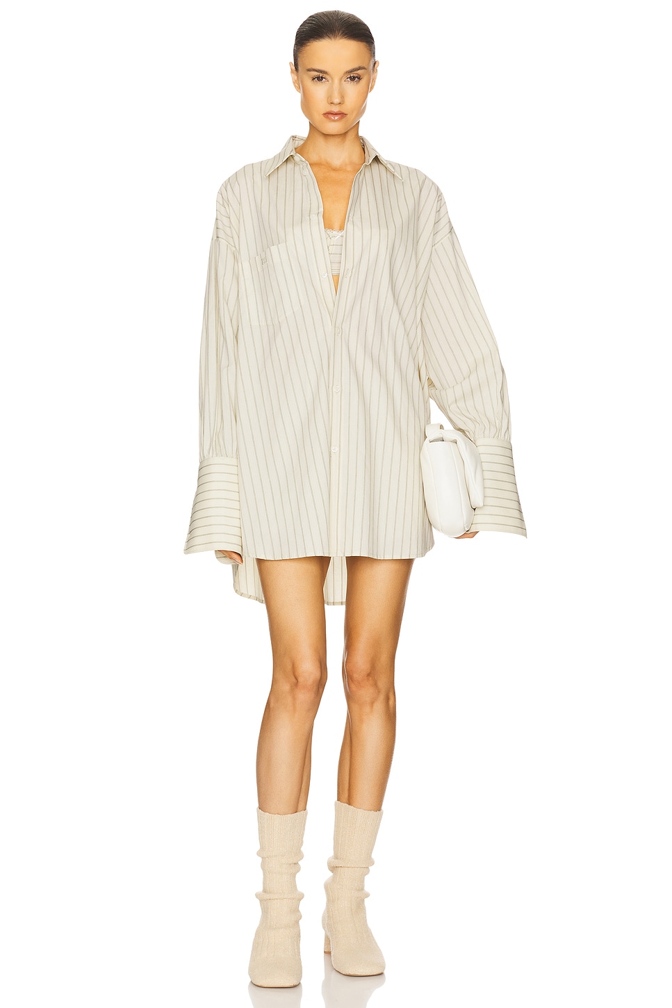 Helsa Pinstripe Poplin Oversized Shirt