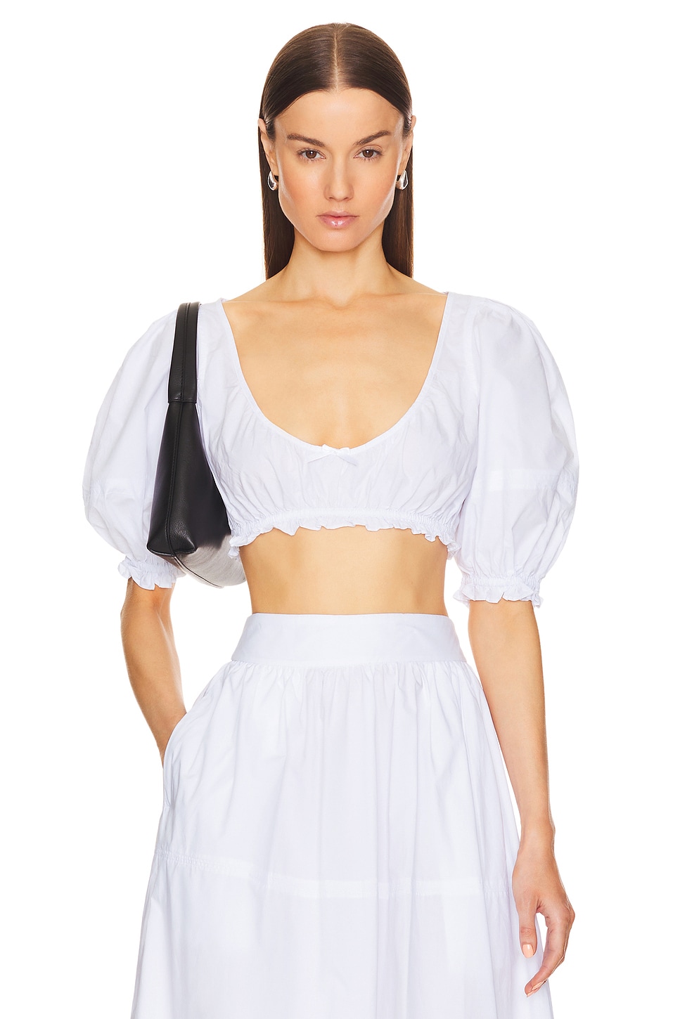 Helsa Poplin Cropped Peasant Top