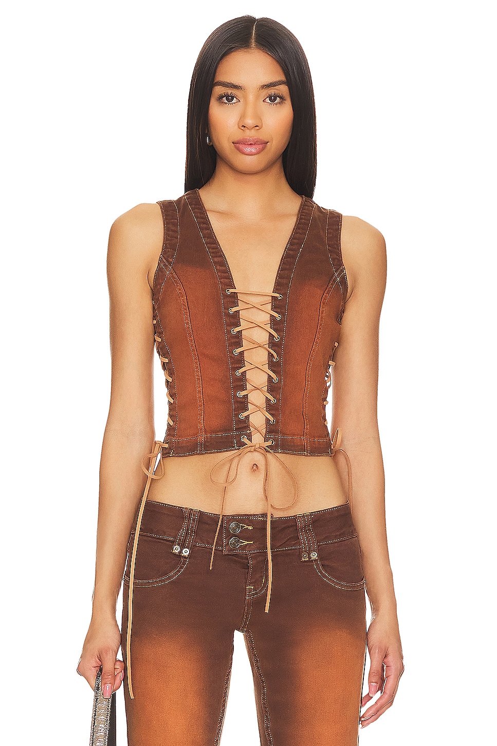 Jaded London Sunburst Denim Lace Up Corset