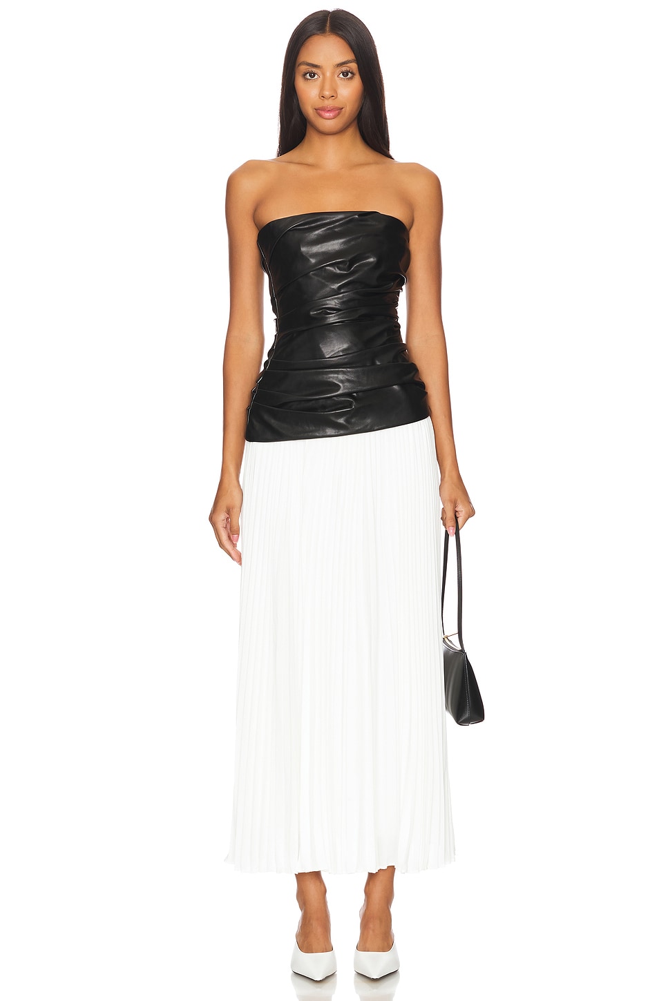 SIMKHAI Arie Faux Leather Bustier Midi Dress