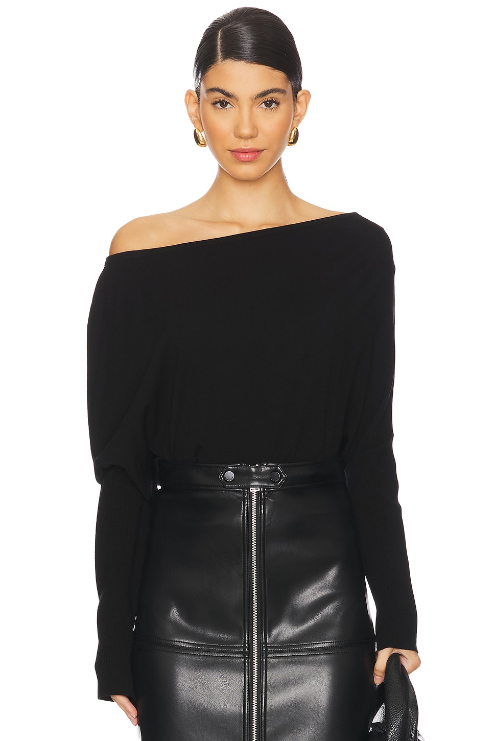 SIMKHAI Lavina Draped Off Shoulder Sweater