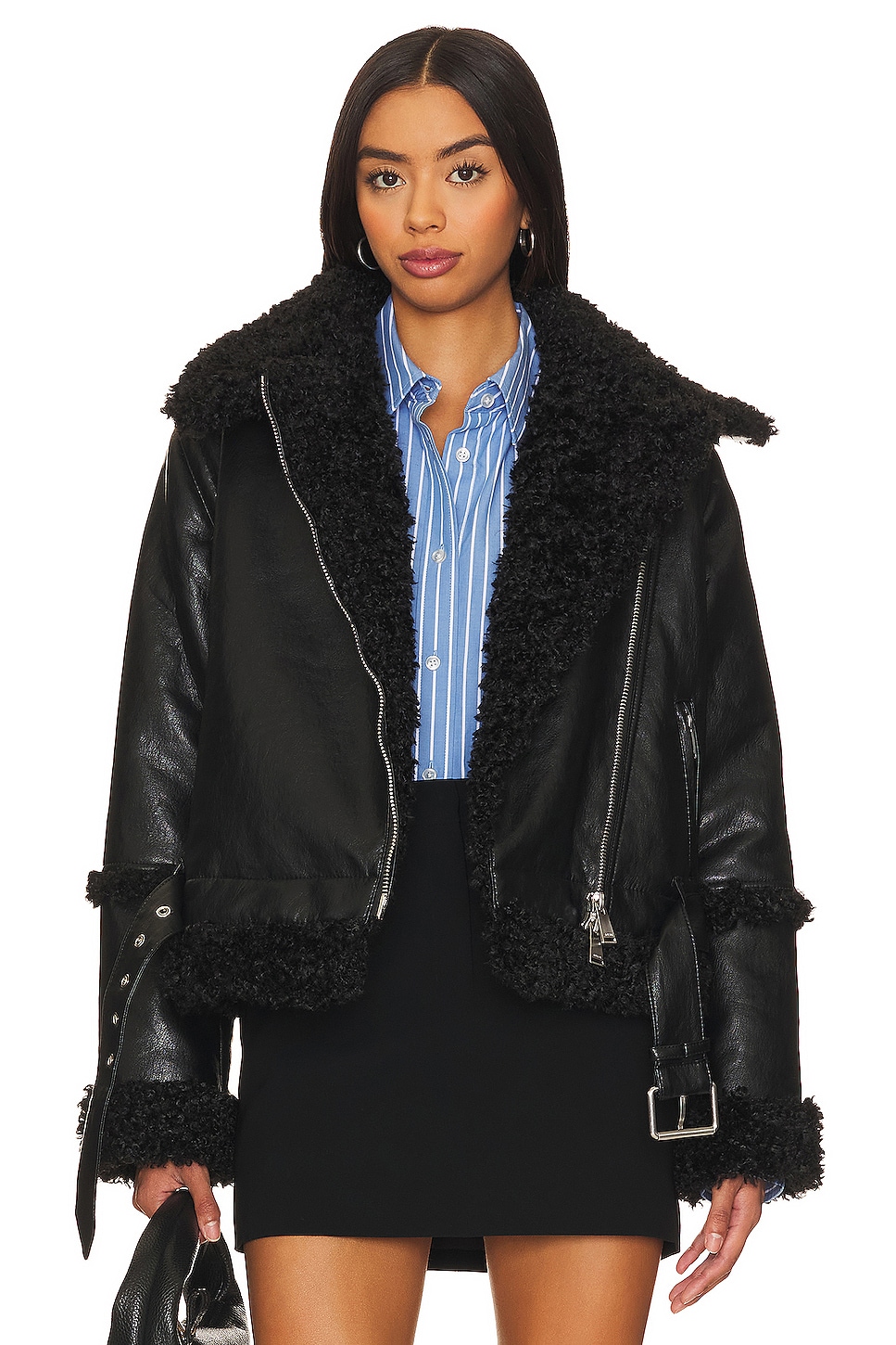 SIMKHAI Charleston Moto Jacket With Removable Sleeves