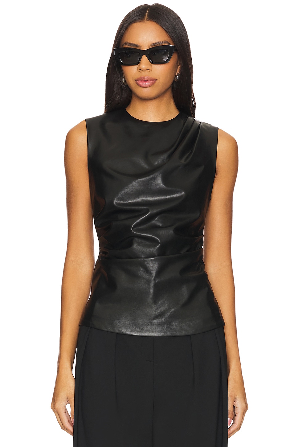 SIMKHAI Wynter Faux Leather Draped Top