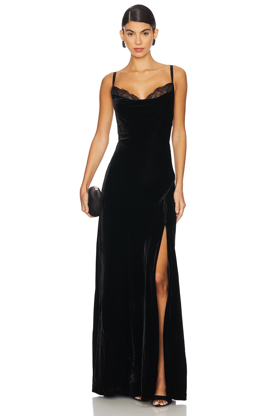 L'Academie Venice Cowl Neck Lace Gown