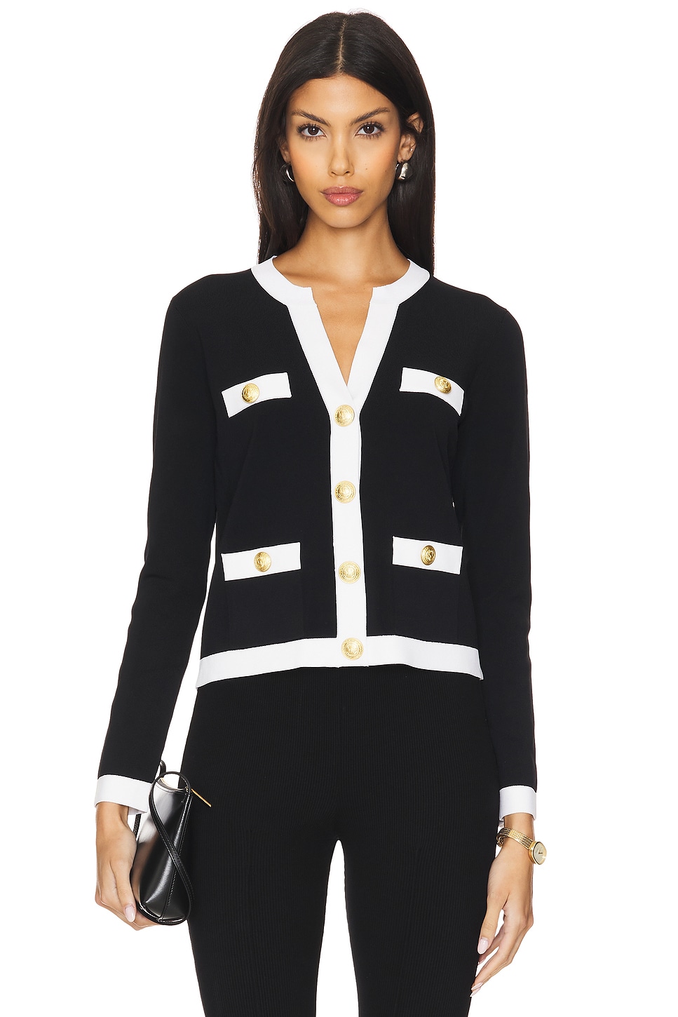 L'Academie Estefania Contrast Trim Cardi