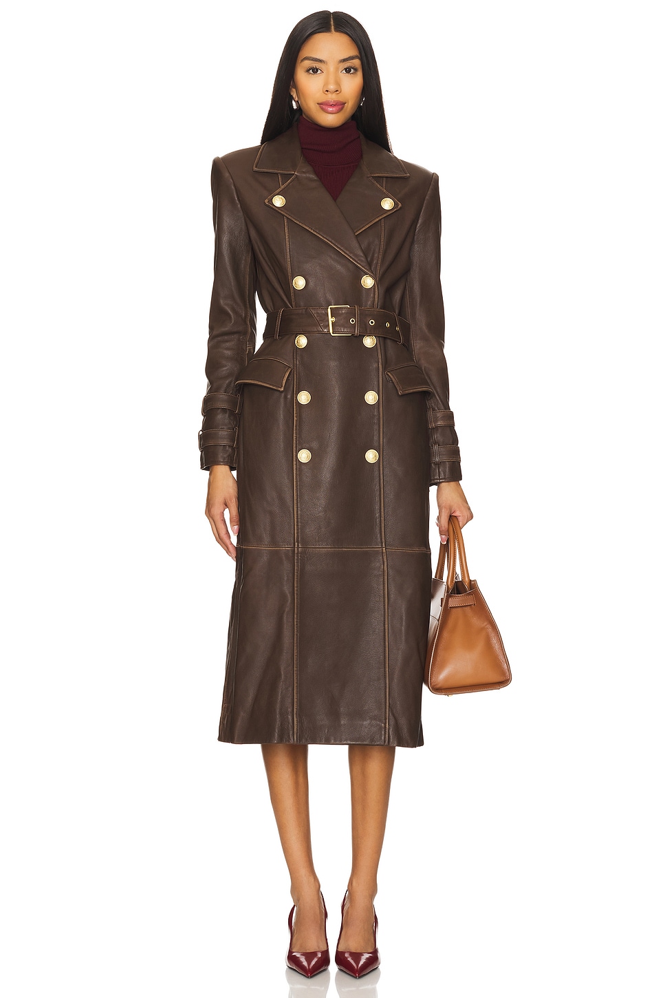 L'Academie Celina Leather Trench Coat