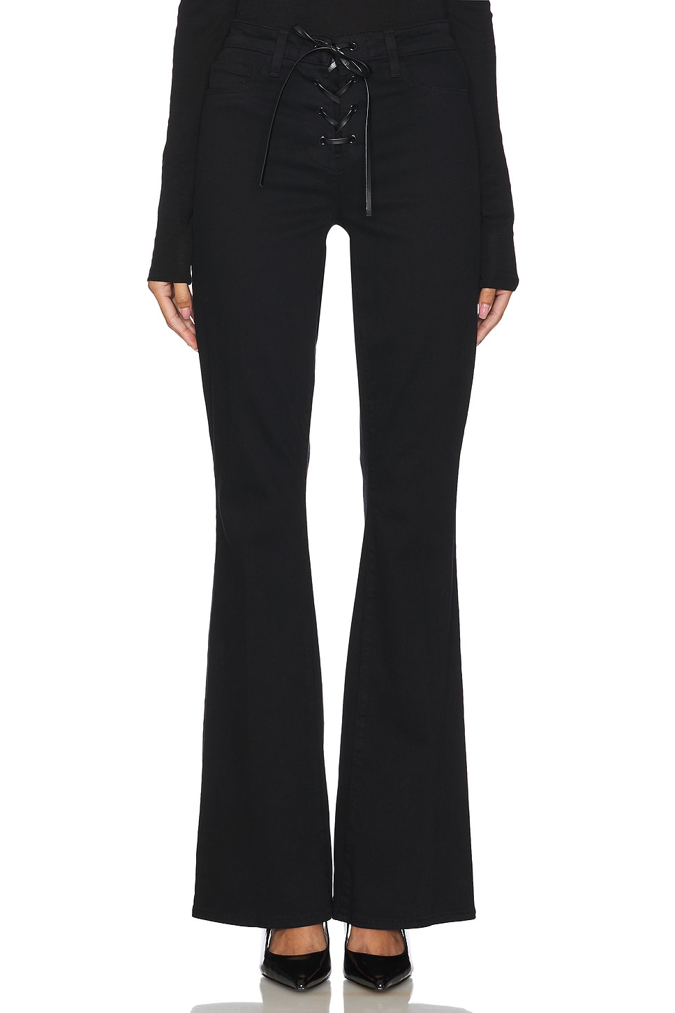 L'Academie Charis High Rise Front Lace Up Flare Pant