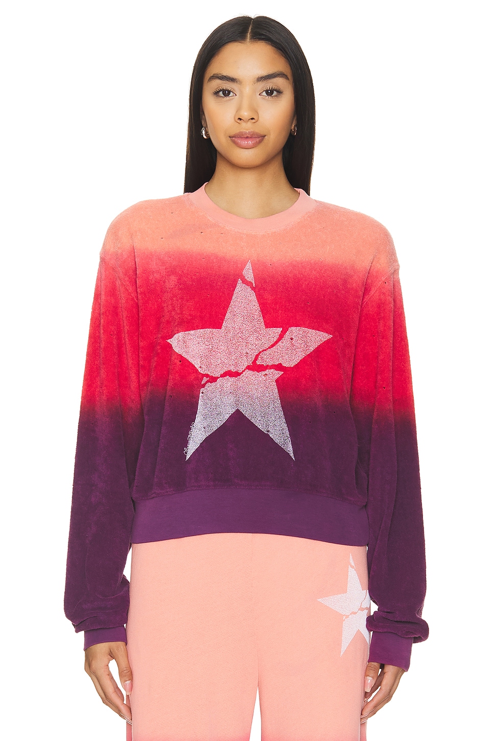 Lauren Moshi Spalding Cracked Star Drop Shoulder Crop Pullover