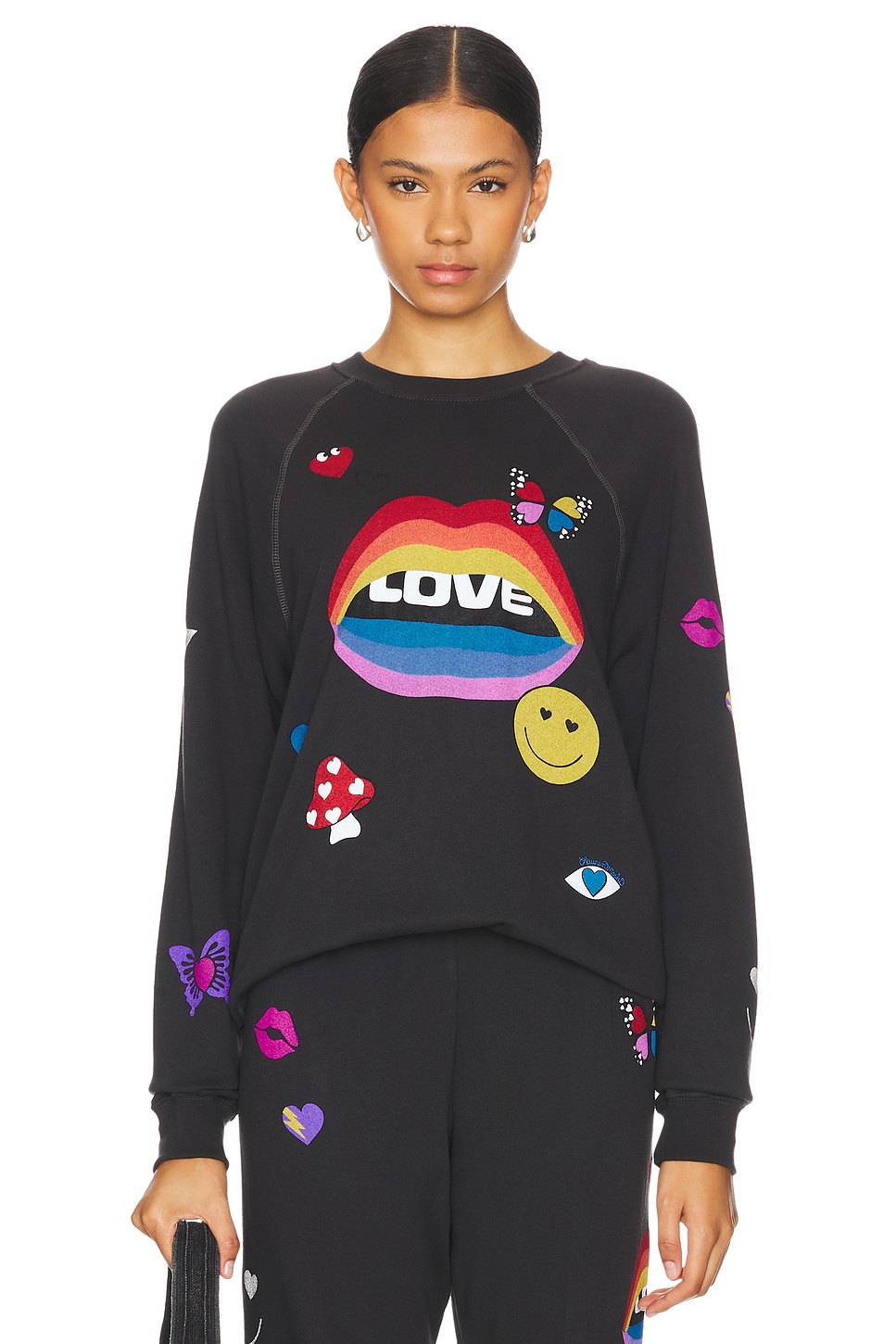 Lauren Moshi Anela Crew Neck Raglan Pullover Love Collage