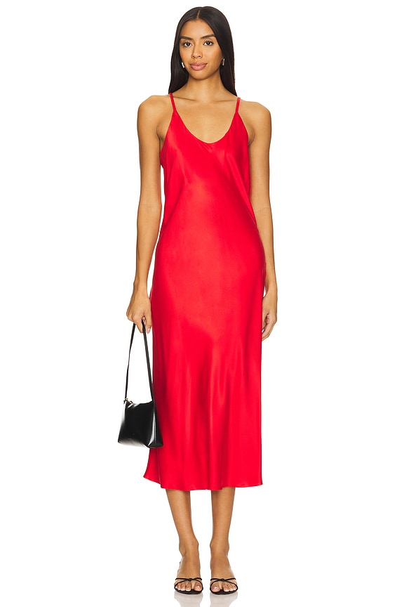 LUNYA Washable Silk Bias Slip Dress in Pure Carmine