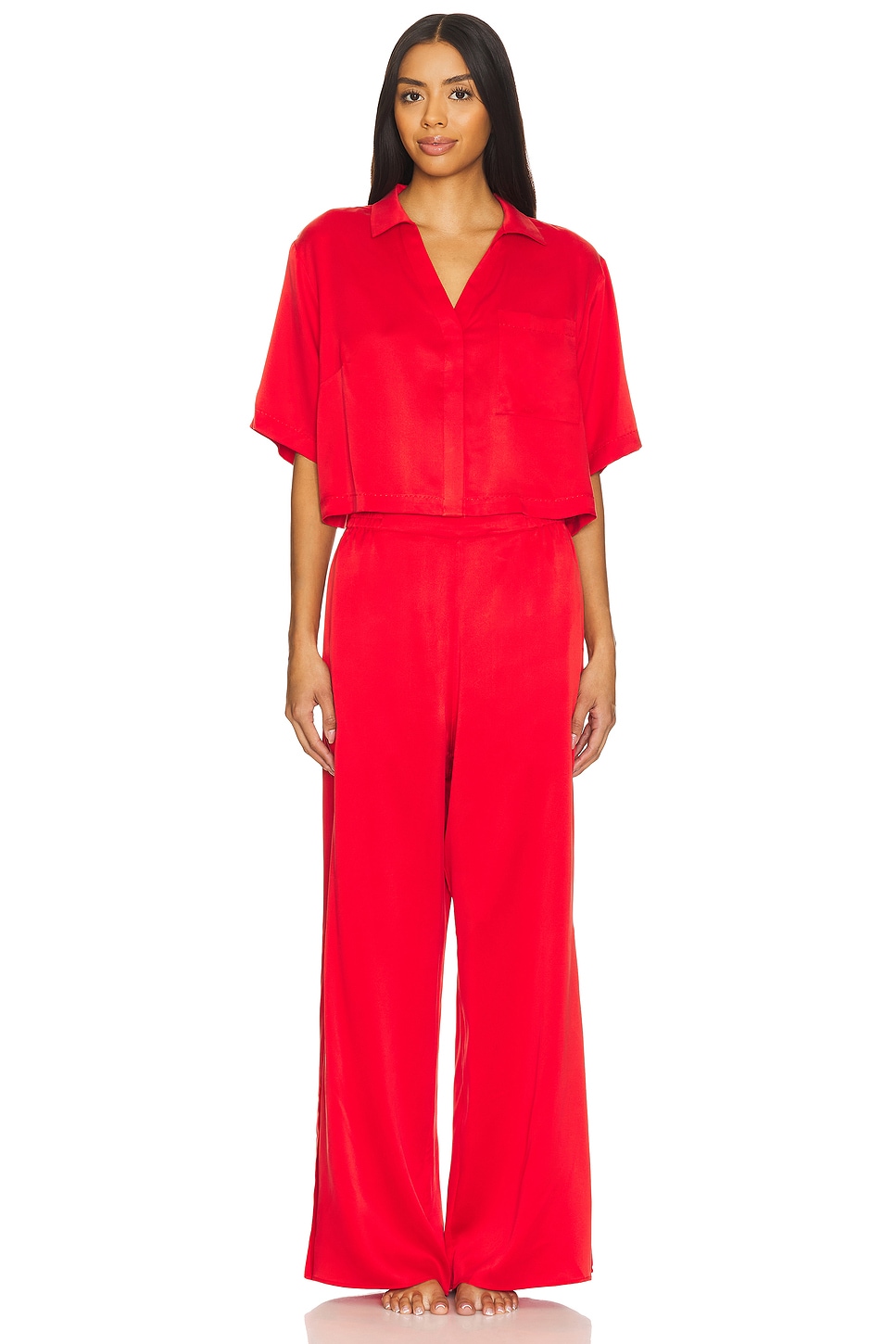 LUNYA Washable Silk High Rise Pant Set in Pure Carmine