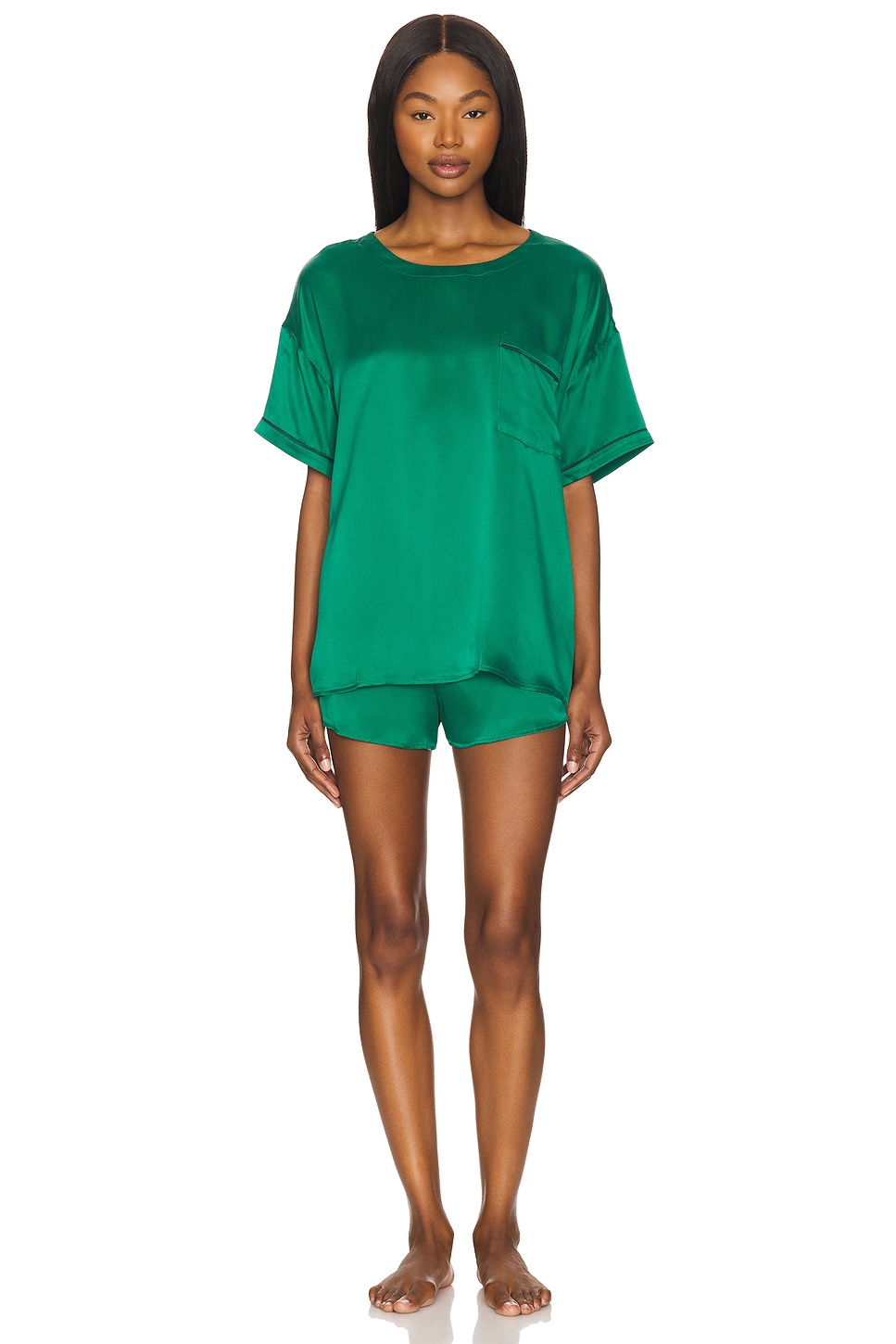 LUNYA Washable Silk Piped Tee Short Set