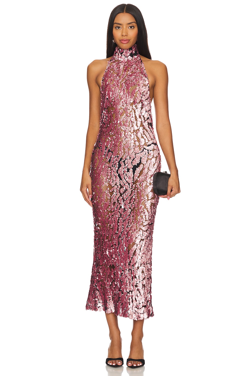 Lapointe Sequin Halter Open Back Dress