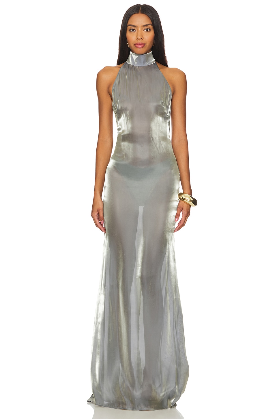 Lapointe Metallic Organza Halter Open Back Gown