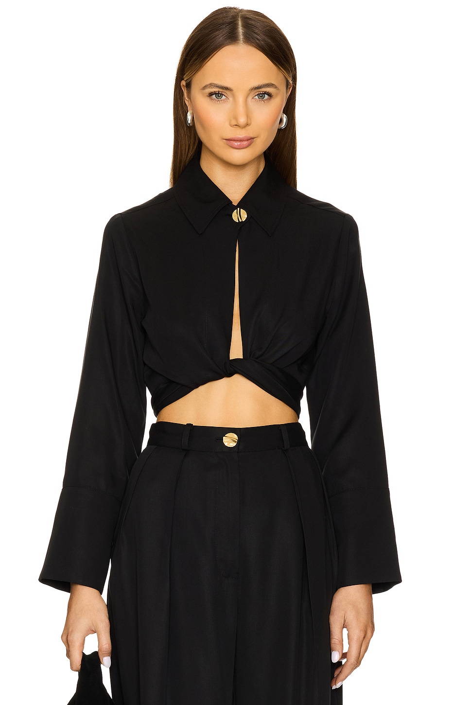 MATTHEW BRUCH Collared Long Sleeve Wrap Top