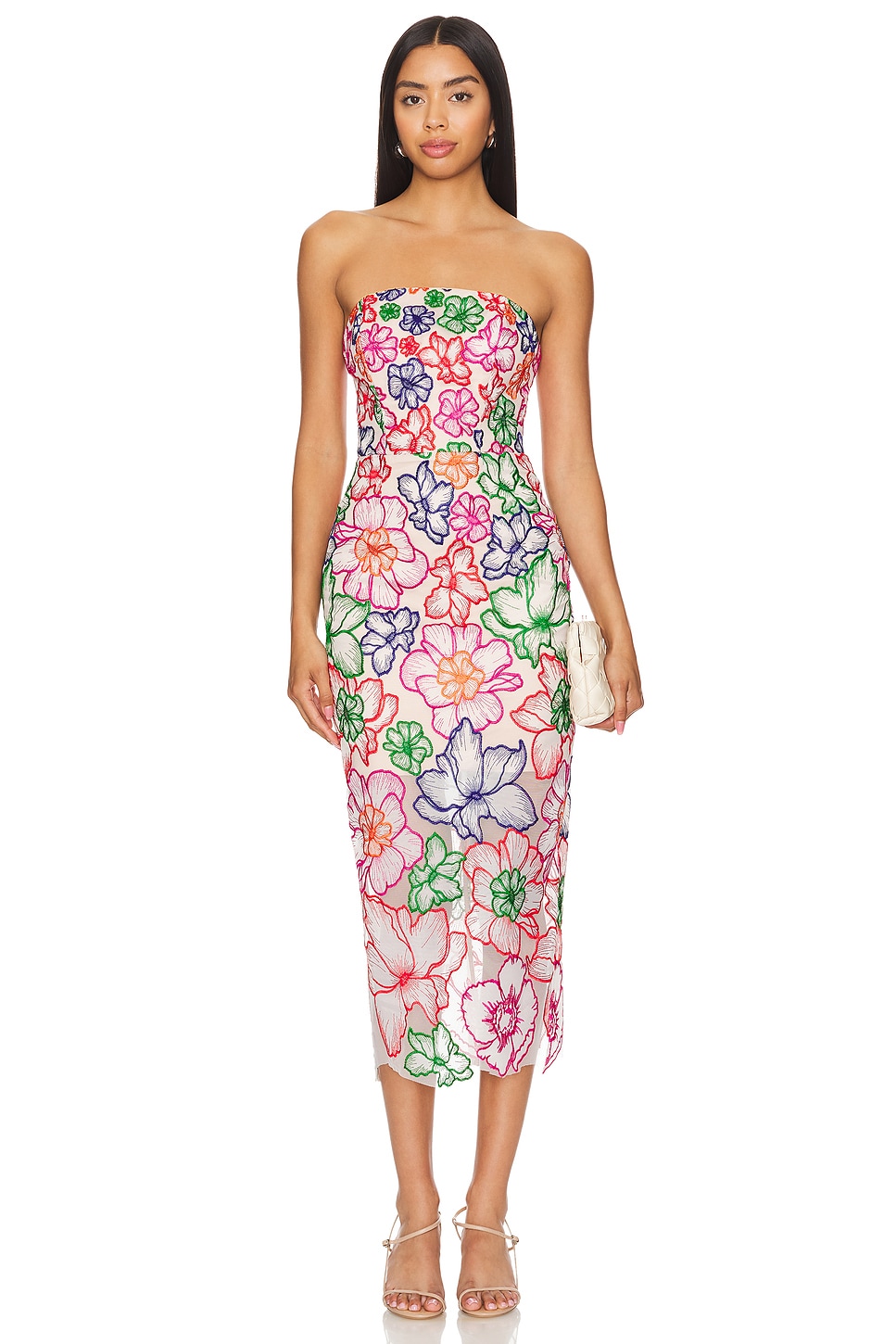 MILLY Cascading Floral Embroidered Dress