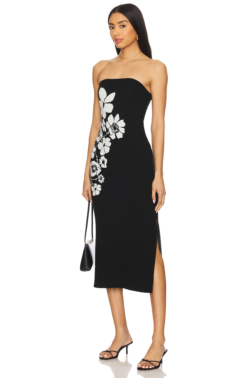 MILLY Placed Floral Strapless Knit Midi Dress