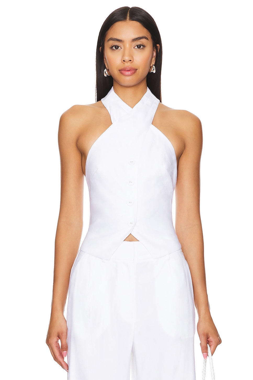 MILLY Solid Linen Cross Neck Halter Top