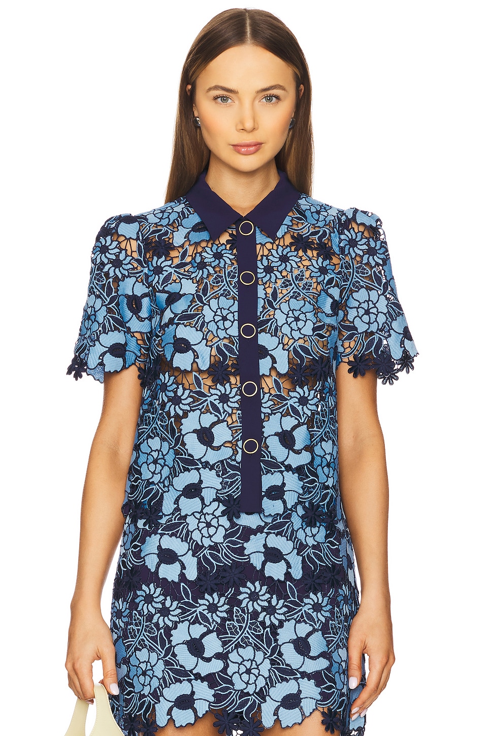 MILLY Addison Two Tone Floral Lace Top