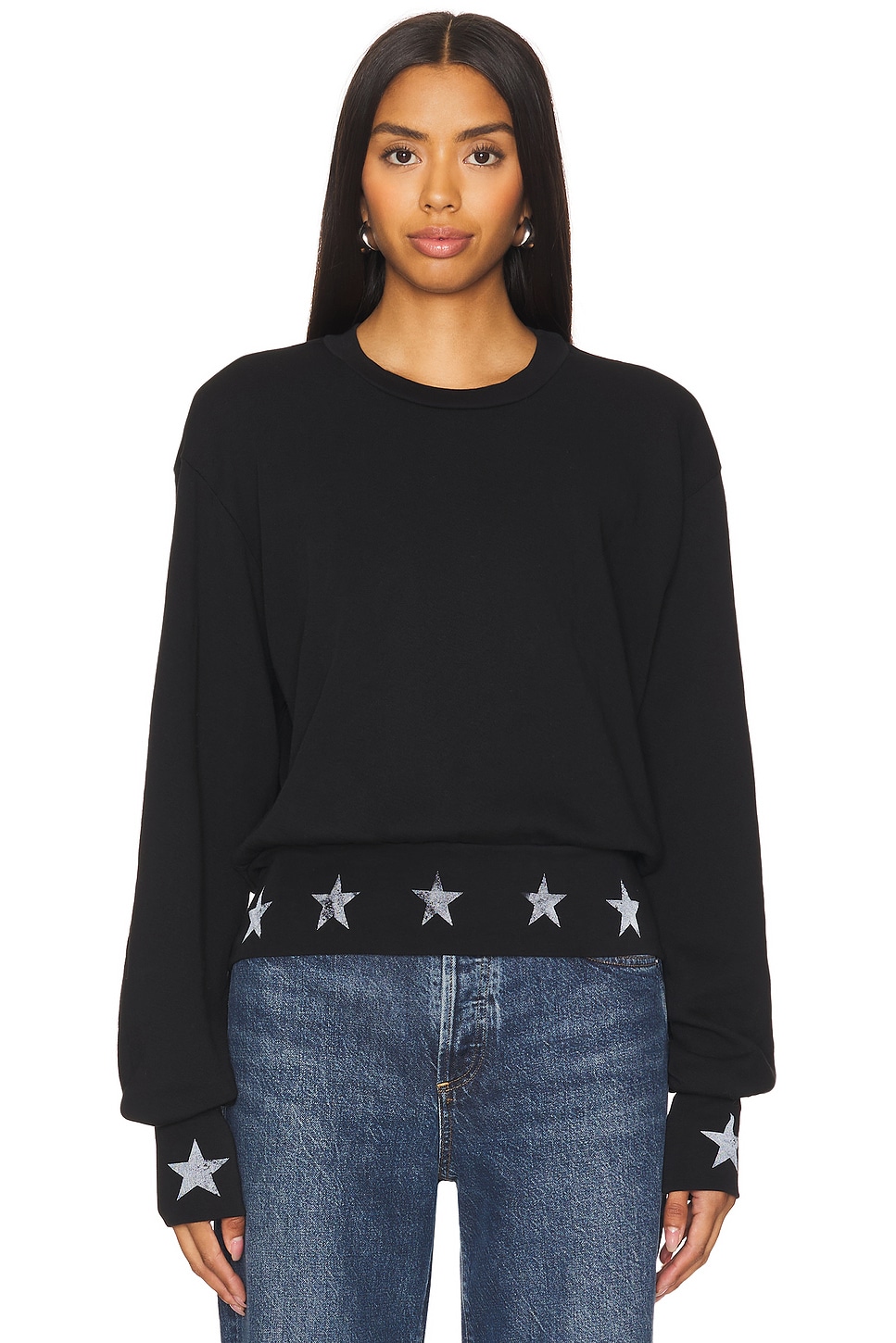 Michael Lauren Kamon Crew Neck Pullover W/ Metallic Silver Star Print Top