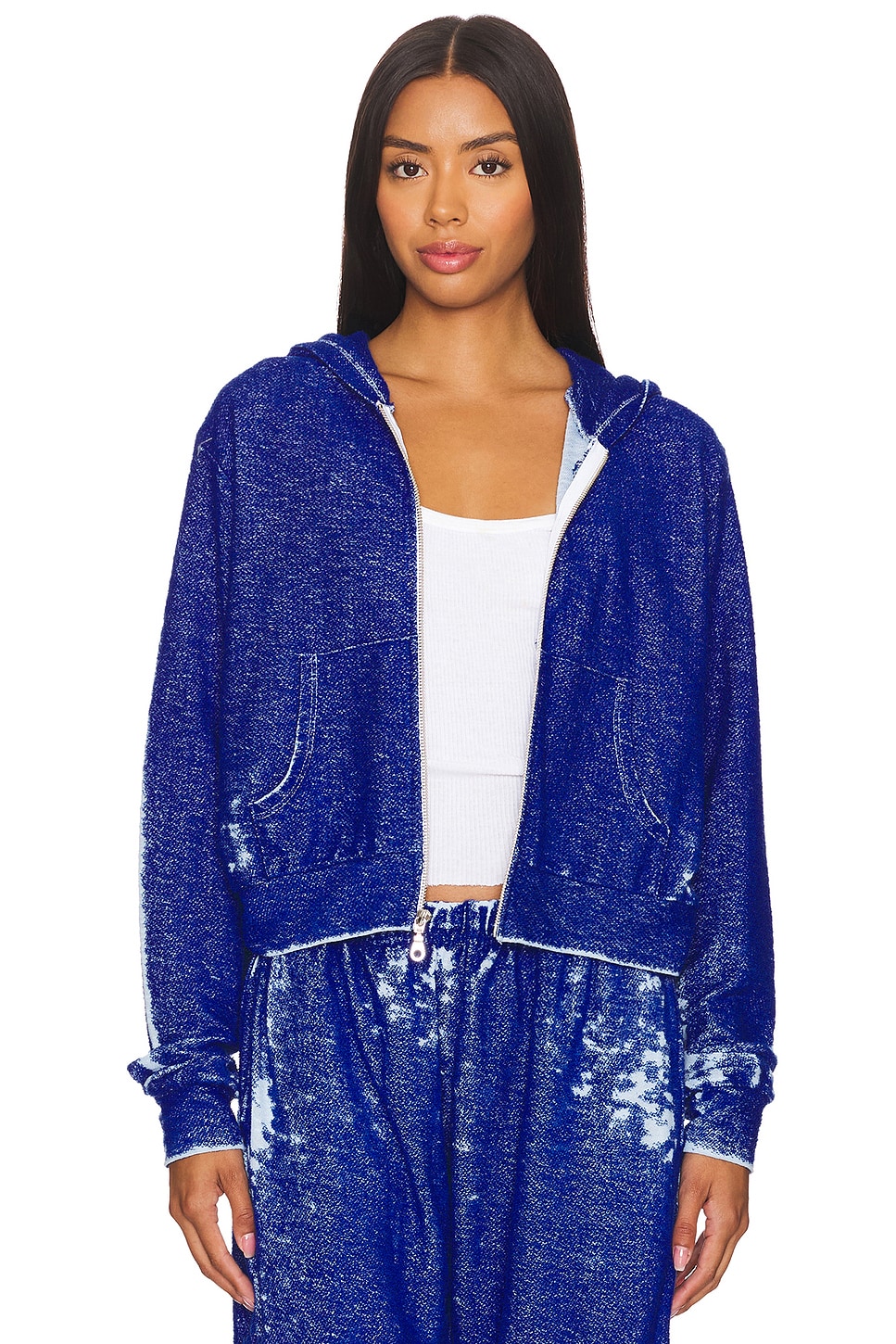 Michael Lauren Bowman Burnout Loop Terry Crop Zip Up Jacket