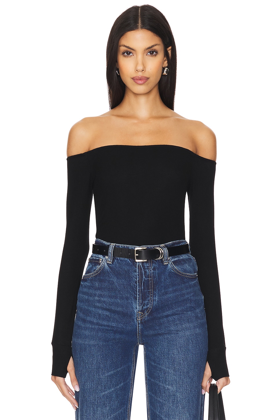 Michael Lauren Lanny Off Shoulder Long Sleeve Top Double Layered Top