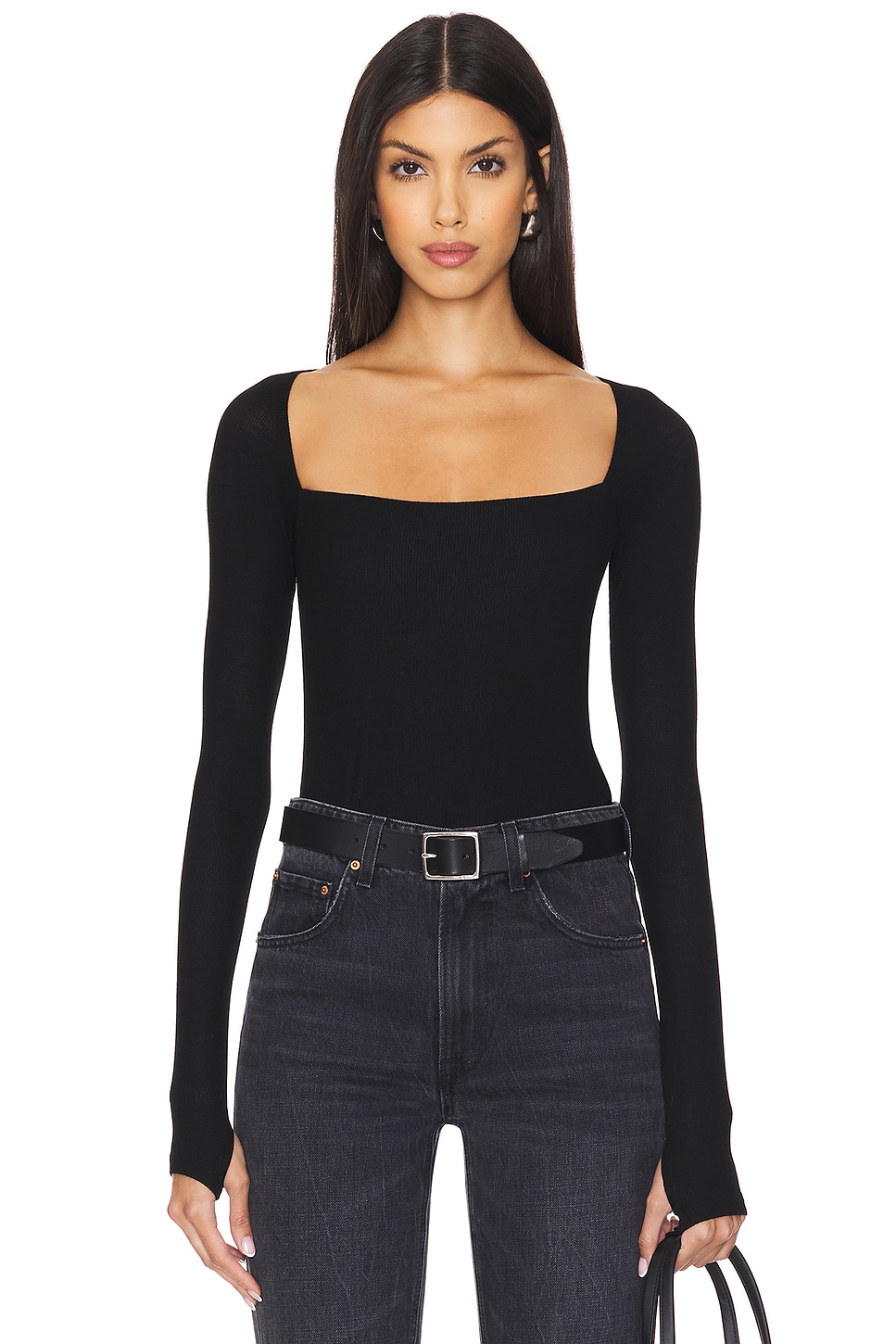 Michael Lauren Kaleb Long Sleeve W/ Square Neckline Double Layered Top