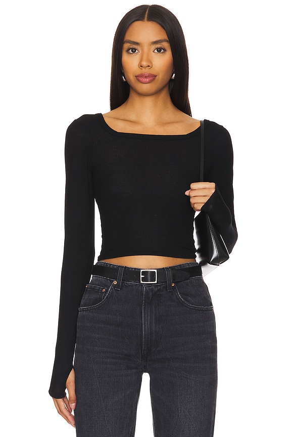 Michael Lauren Pryderi Crop Square Neck Long Sleeve