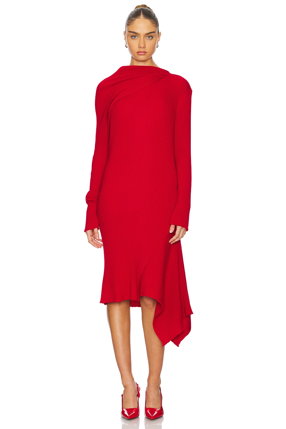 Marques ' Almeida Merino Wool Knitted Draped Midi Dress