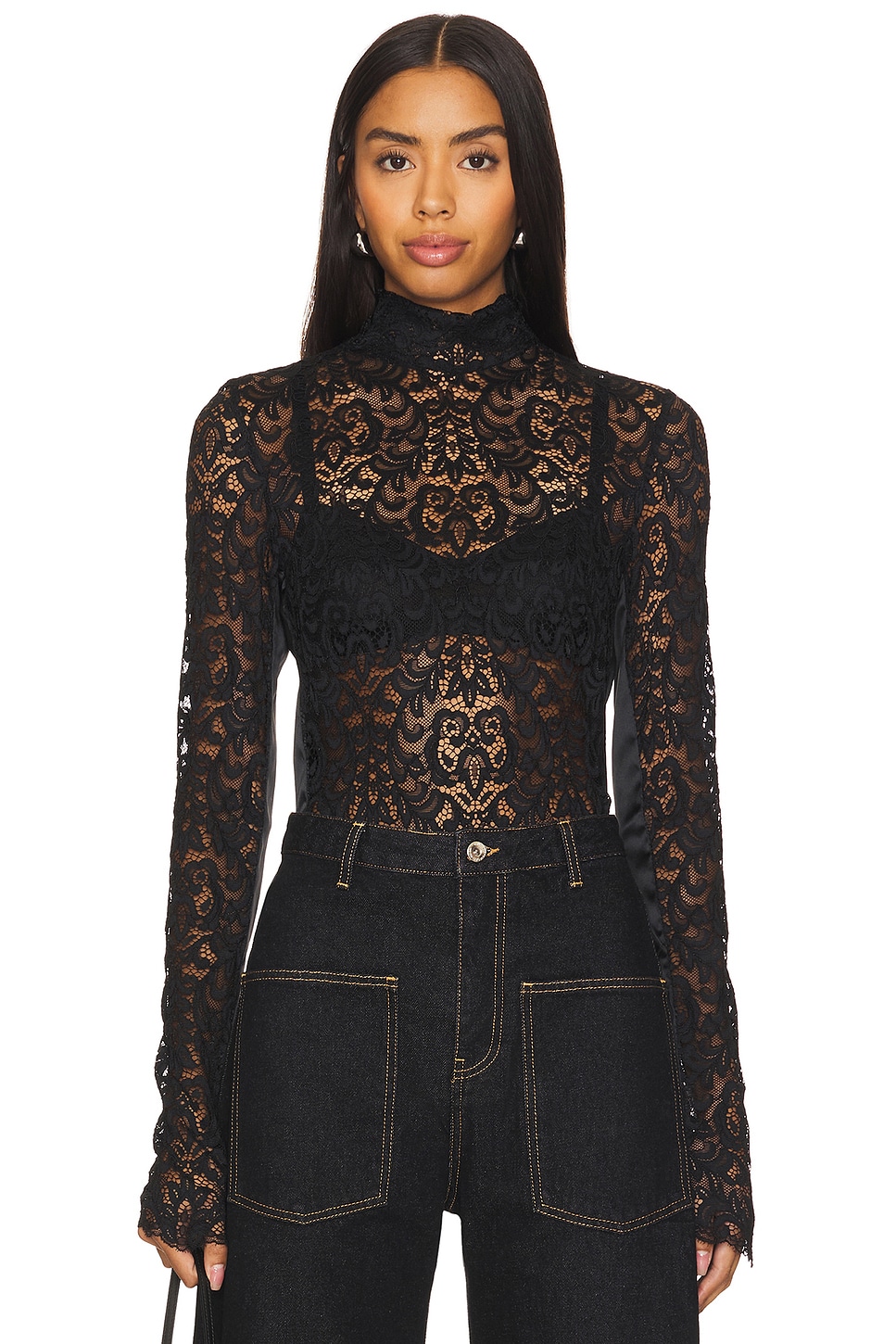 Marques ' Almeida Highneck Lace Long Sleeve