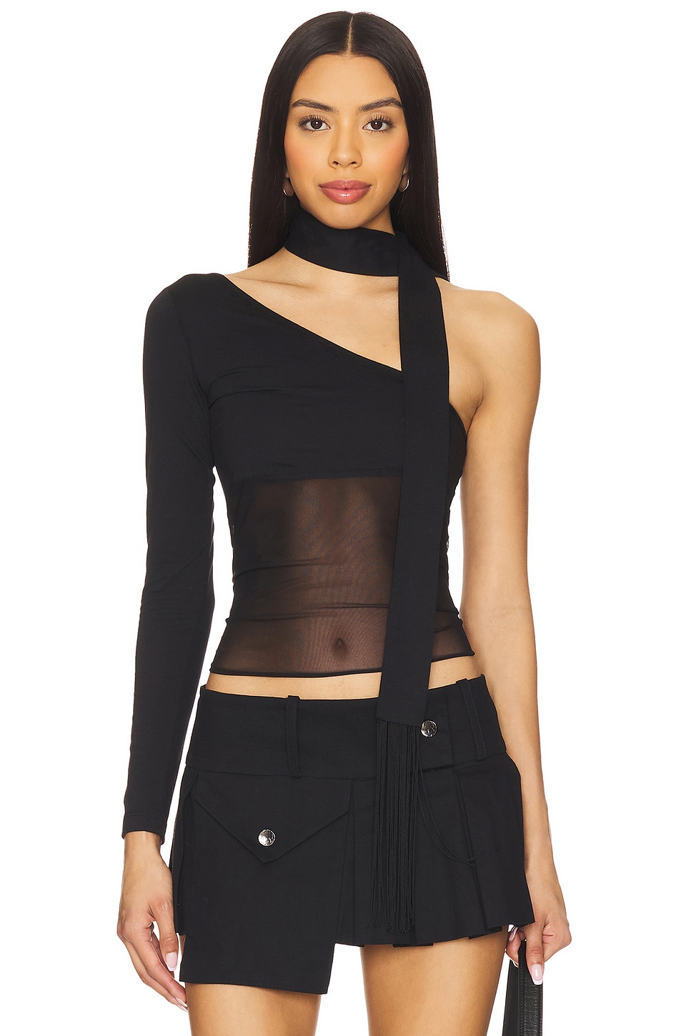 NIIHAI Asymmetric Neck Tie Top