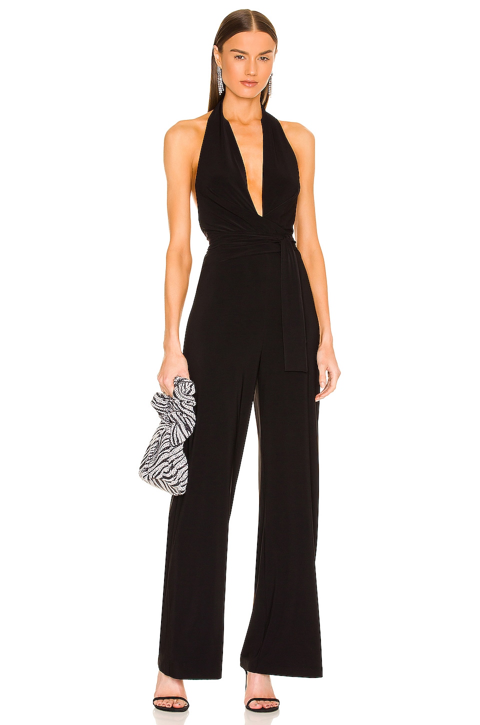 Norma Kamali Halter Wrap Straight Leg Jumpsuit